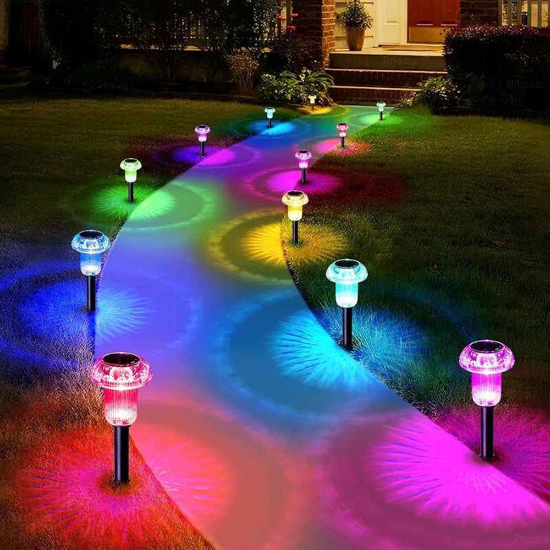Priddop Solar Lights Outdoor Pathway Waterproof 12 Pack Color Changing LED Acrylic Mushroom Decorative Garden Lights for Yard Landscape Patio Outside Decorations - Image 1